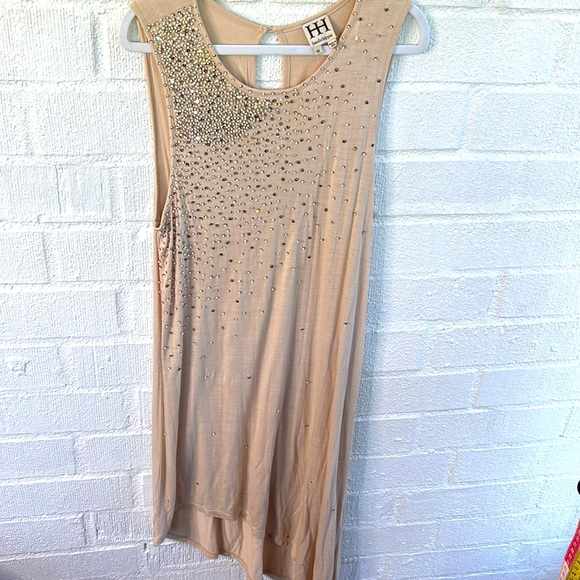 Haute Hippie Hand Beaded Tan Asymmetrical Sleeveless Dress sz M Haute Hippie Hand Beaded Tan Asymmetrical Sleeveless Dress sz M